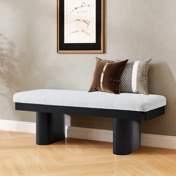 Olivia 47.5\" Wood Bed Bench Ottoman with Teddy Velvet Upholstery and Wooden Legs,Black