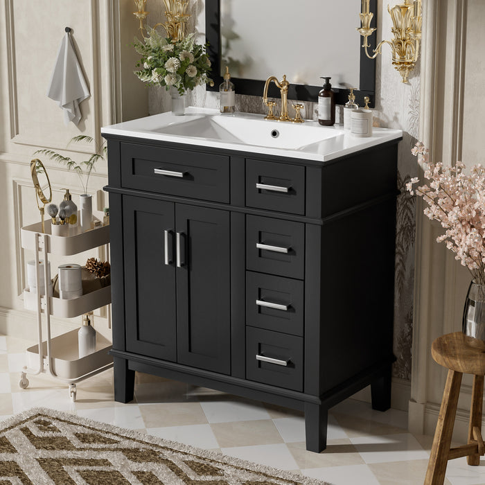 Savannah 30 Inch Bathroom Vanity with Ceramic Sink and Spacious Storage Cabinet, Black
