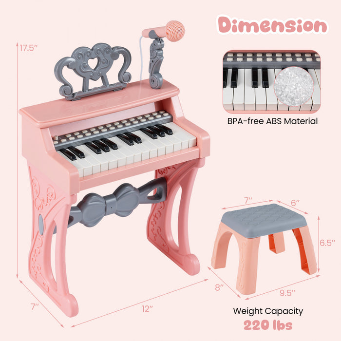 Costway 17.5in Height Mini Keyboard Piano for Kids 25 Keys Electric Piano w/Stool, Music Stand & Microphone
