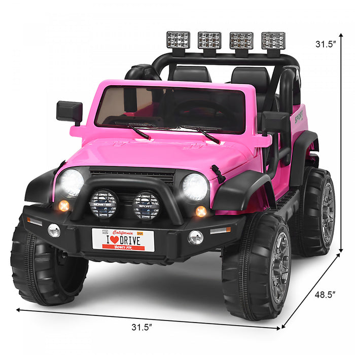 Costway 12v Kids Ride On Car 2 Seater Truck Rc Electric Vehicles W/ Storage Room Pink
