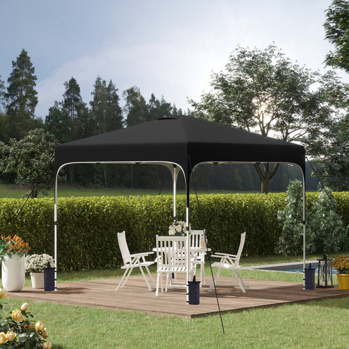 Outsunny 10' X 10' Pop Up Canopy Tent With Sand Bags, Upf 50+ Instant Sun Shelter, Tents For Parties, Height Adjustable, With Wheeled Carry Bag, For Outdoor, Garden, Patio, Black