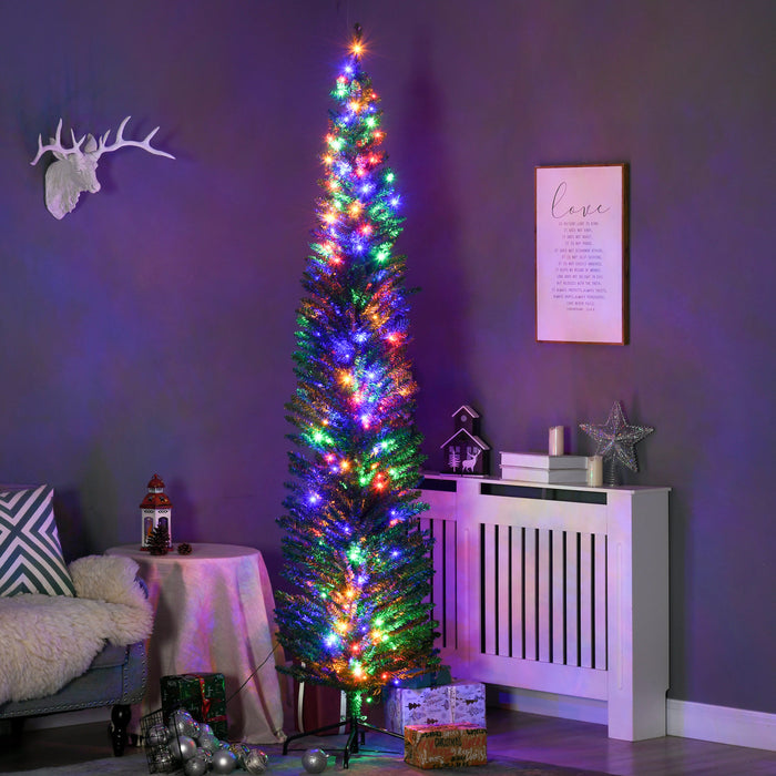 Homcom 7.5' Pencil Artificial Christmas Tree With Colourful Led Lights