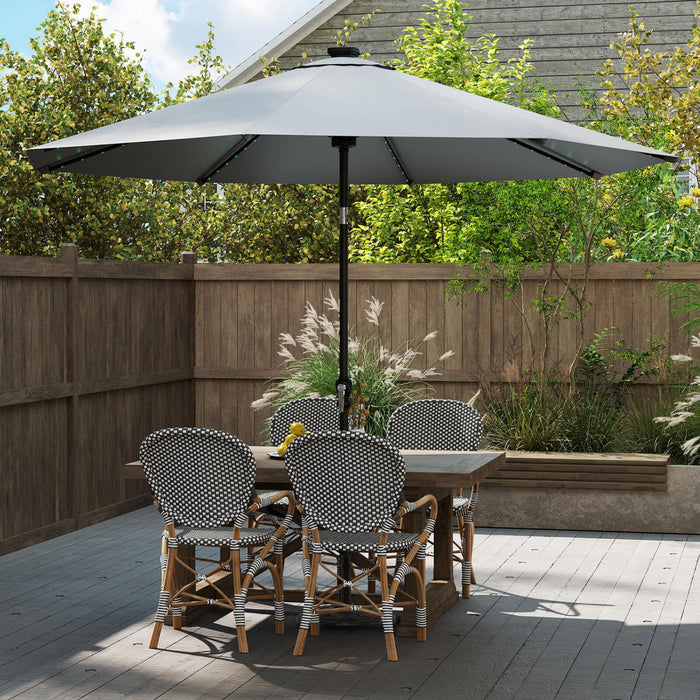 Costway 10 FT Solar Patio Umbrella with 96 LED Lights 35° Adjustable Tilt Vented Top Gray