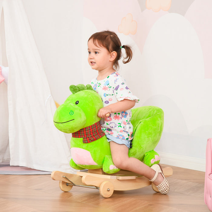 Qaba Baby Rocking Horse Kids Interactive 2-in-1 Plush Ride-on Stroller Rocking Dinosaur With Nursery Song Rocking Horse 18+ Months