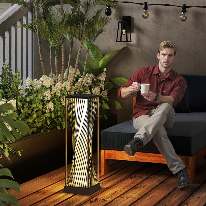 Outsunny Rattan Solar Floor Lamp, Solar Powered Outdoor Lamp with Auto On/Off LED Lights, IP44 Waterproof, Decorative Outdoor Lantern for Patio, Porch, Pathway, Grey