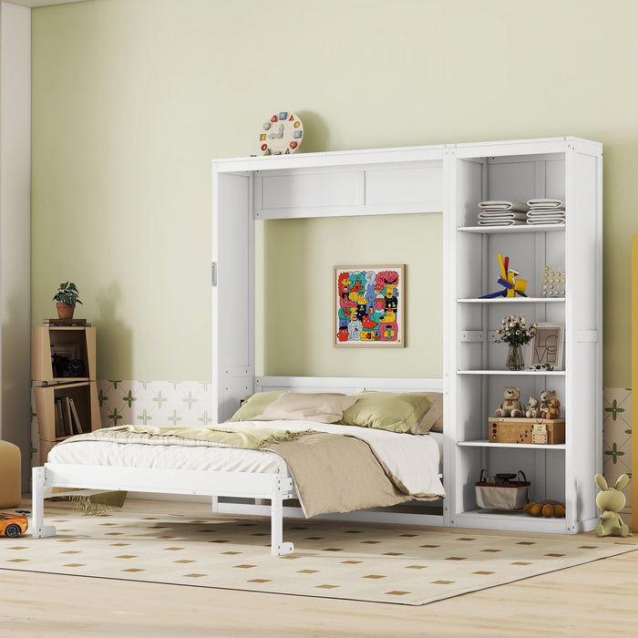Jessie Space-Saving Multi-Functional Wall Bed with Shelves,Queen Size,White Queen Bed