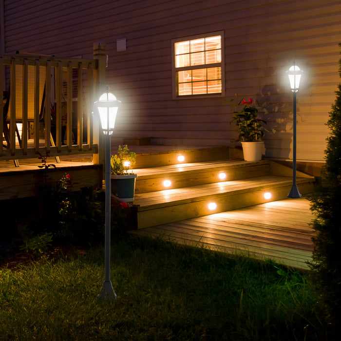 Outsunny 2 Piece LED Garden Lights Lamp Post Solar Powered Auto Switch Outdoor Lantern Patio Pathway Walkway Water-resist 6 Hours (black)