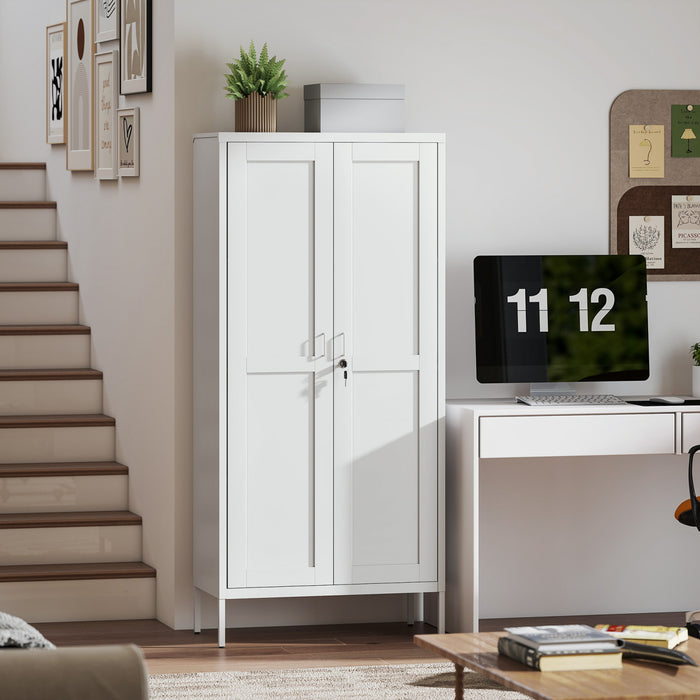 HOMCOM Metal Storage Cabinet with 2 Doors, Lockable File Cabinet, White
