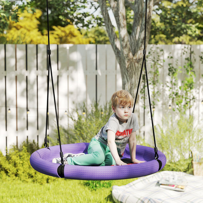Qaba Saucer Swing Seat for Kids, 3FT Diameter Tree Swing Set with Height Adjustable Hanging Ropes, for Outdoor, Playground, Garden, Purple