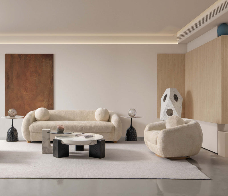 Tribeca Mid-Century Modern 2-Piece Sofa Set in Cream