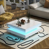 Ryan Rotating Coffee Table with LED Lighting and 360° Swivel Top,White | Ryan table basse pivotante – table basse avec eclairage LED et plateau rotatif a 360°, blanc