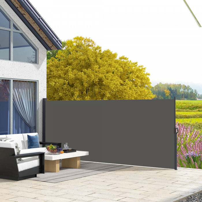 Outsunny 13' X 6' Retractable Side Awning, Garden Privacy Screen Divider, Full Cassette Windbreaker For Hot Tub, Balcony, Terrace, Pool, Dark Grey