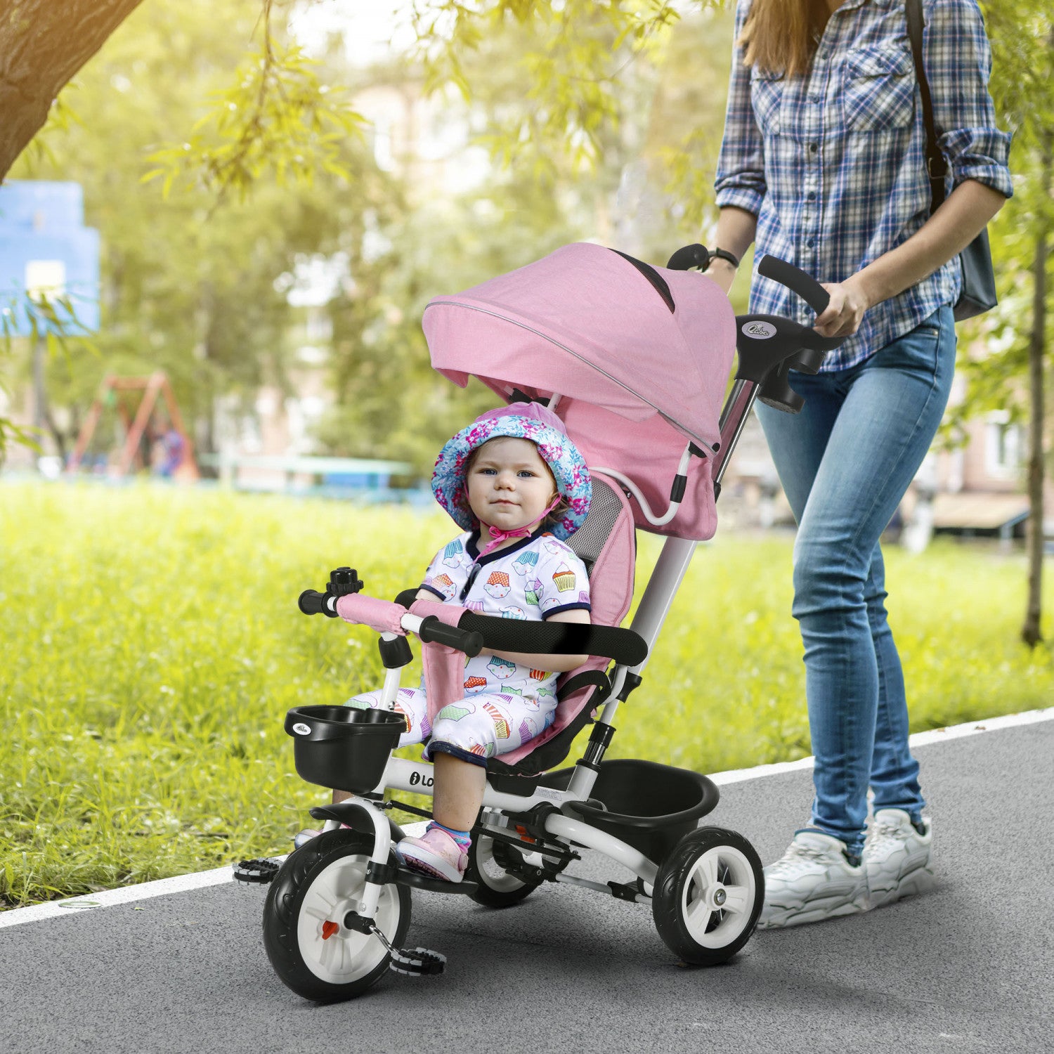 Qaba Toddler Tricycle, 6 In 1 Stroller Bike With Parent Push