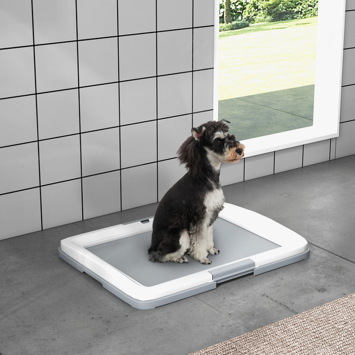 PawHut Pee Pad Holder, Dog Potty Tray for Indoor Outdoor, 25\" x 19\" Easy to Clean Dog Training Toilet Pee Pad Tray, Grey