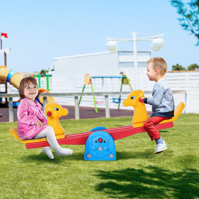 Qaba Kids Seesaw Safe Teeter Totter 2 Seats With Easy-grip Handles Indoor Outdoor Living Room Playroom Backyard Equipment, For 1-4 Years Old Multicolor
