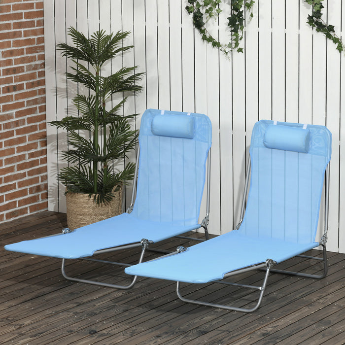 Outsunny 2-piece Folding Chaise Lounge, Reclining Sun Tanning Chairs, Blue