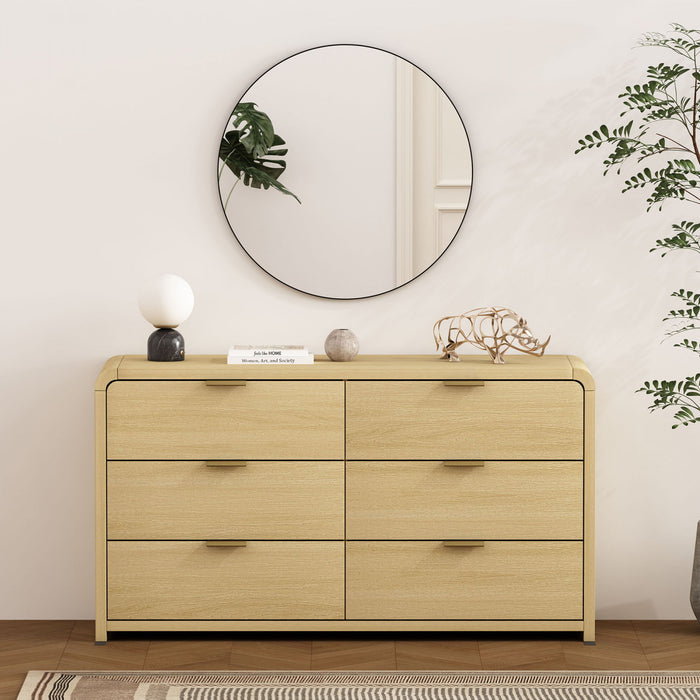 Grace Modern 60\" Dresser in Natural Oak (6-Drawer)