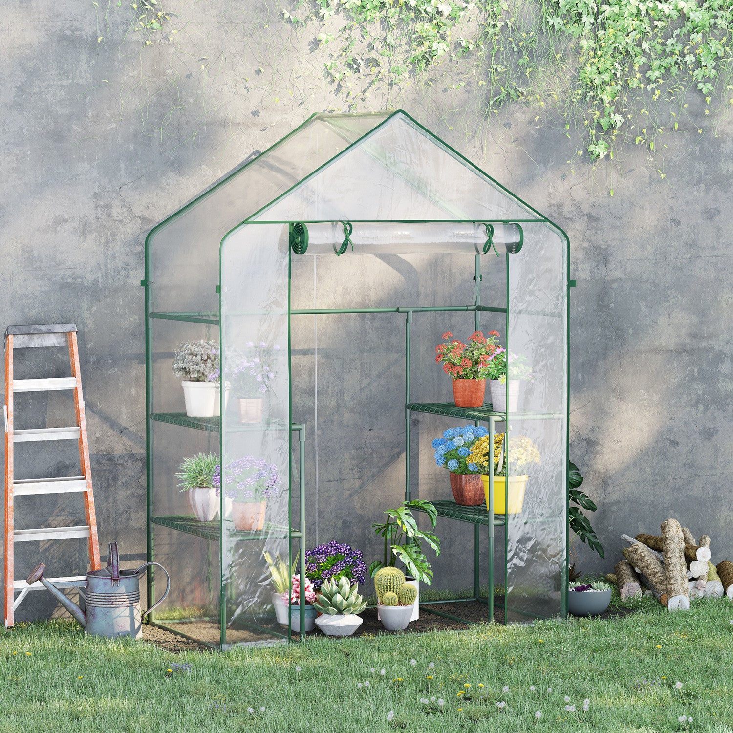 Outsunny 3-tier Mini Greenhouse, Walk-in Greenhouse, Garden Hot