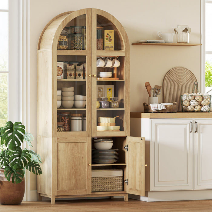 HOMCOM Arched Kitchen Pantry Cabinet, 71\" Tall Kitchen Storage Cabinet
