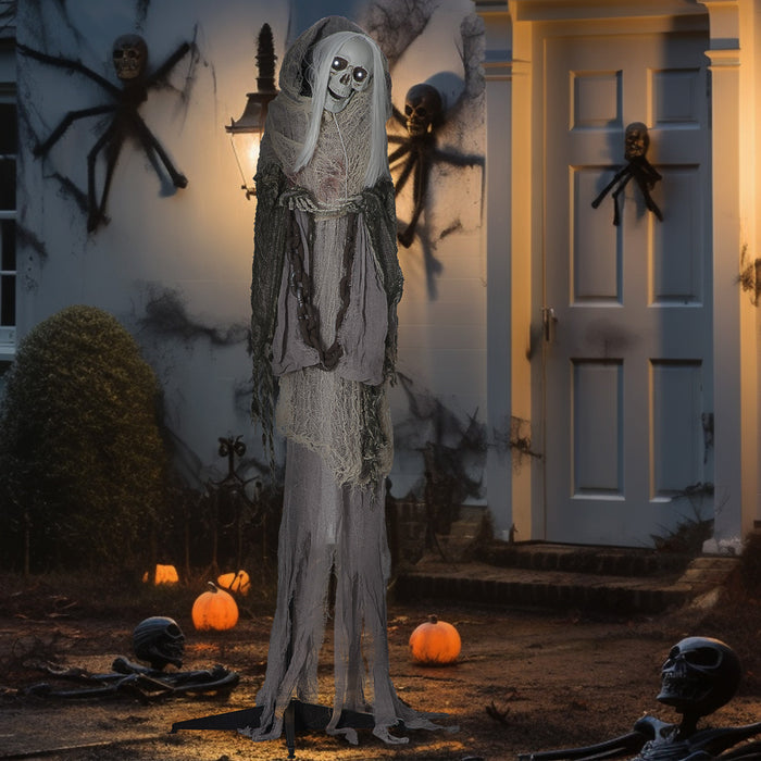 Outsunny 6ft Animated Prop Skeleton Witch, Indoor Halloween Decorations