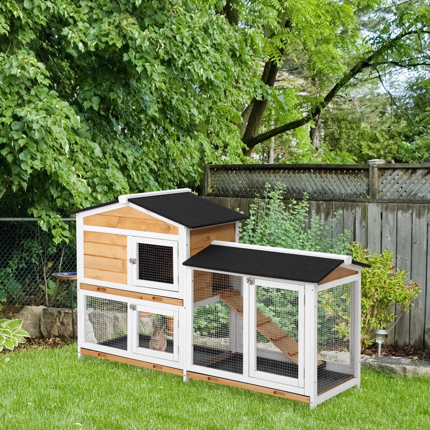 Brick Rabbit Hutch Pawhut 2-tier Wood Rabbit Hutch Backyard Bunny Cage Small Animal Ho ...