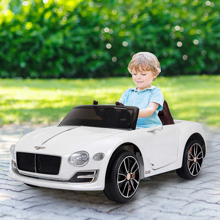 Aosom 12v Powered Ride-On Car Licensed Bentley Battery Powered Electric Vehicles W/ Parent Remote Control, Headlights, Mp3, 2 Speed, Usb Port - White