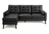 Upholstered Chaise Sofa Lounger, 85" Wide, Black Leather Look, Walnut Solid Wood Legs Sofa | Sofa Chaise Longue Rembourre, 85"L, Aspect Cuir Noir, Pieds En Bois Massif De Noyer