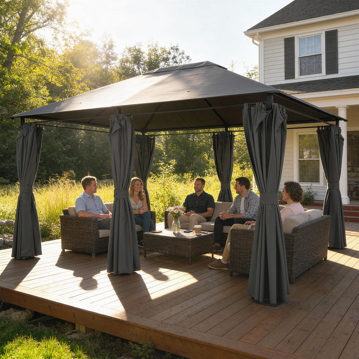 Outsunny 10' x 13' Outdoor Patio Gazebo w/ Steel Frame, Curtains, Dark Grey