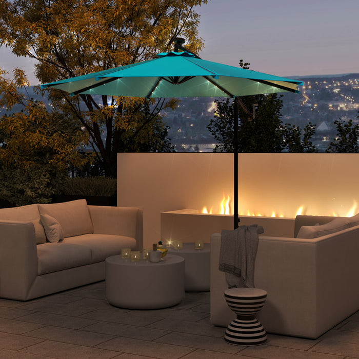 Outsunny 10ft Outdoor Cantilever Umbrella With Solar Lights Turquoise