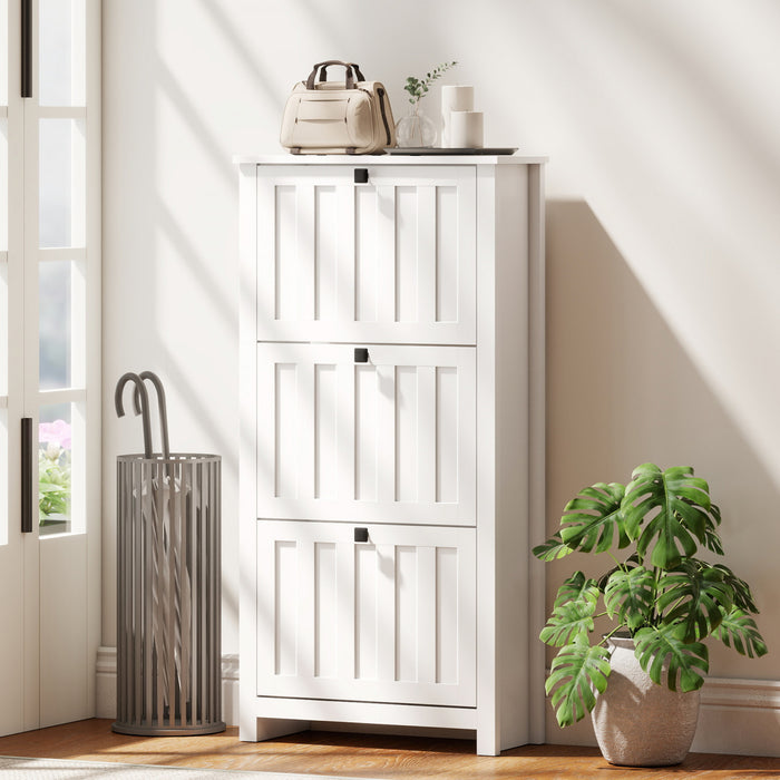 HOMCOM Narrow Shoe Cabinet with 3 Flip Drawers, Shoe Storage Cabinet, White