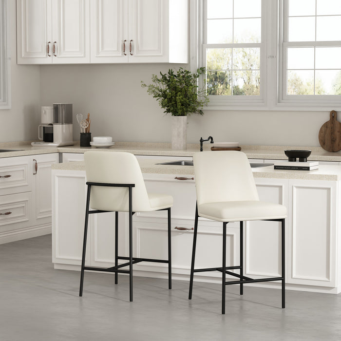 Loft Contemporary Vegan Leather Metal Counter Stool in Ivory - Set of 2