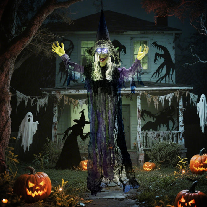 Outsunny 6ft Halloween Animated Hanging Witch, Scary Halloween Decorations