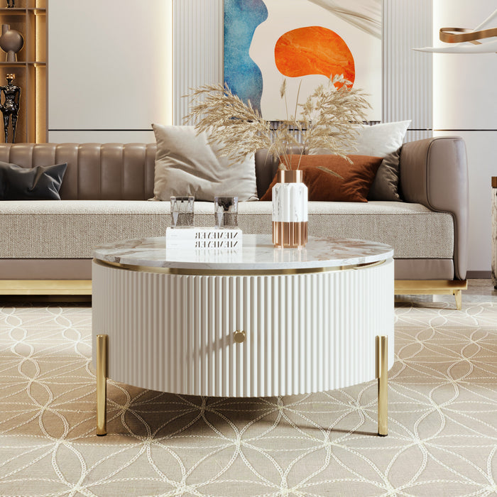 Nelson 31.5\" Modern Round Coffee Table With 2 Storage Drawers, Off White