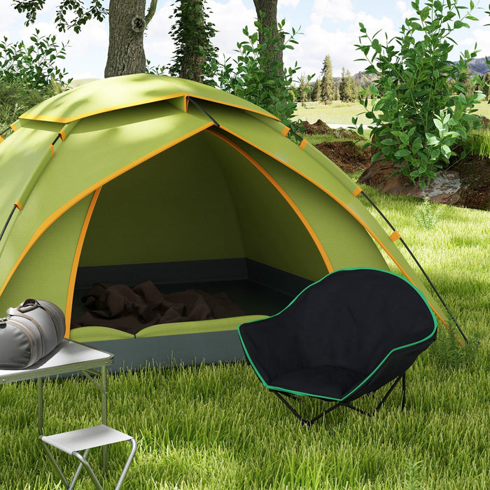 Outsunny Foldable Camping Chair Padded Moon Saucer Chair with Carry Bag, Storage Pocket & Removable Footrest for Outdoor, Beach, Picnic, Hiking, Fishing, Travel