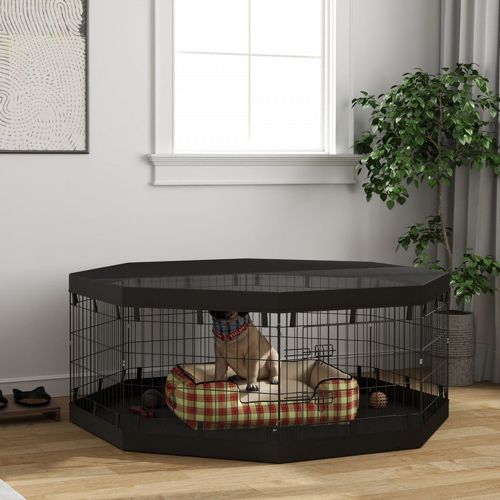Pawhut Dog Playpen, 8 Panels Foldable Dog Pen With Waterproof Bottom Pad, Sunproof Top Cover, 24\"h Dog Fence For Indoor Outdoor, For Small And Miniature Dogs And Pets