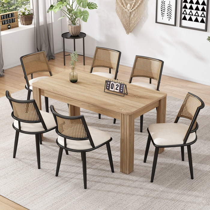 Oliver Modern Dining Chairs with PU Upholstered and PE Rattan Backrest Set of 6,Black