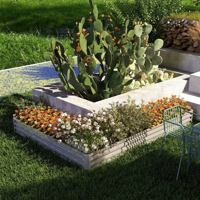 Outsunny L-shaped Raised Garden Bed, 82\" X 109\" X 12\" Galvanized Steel Planter Box With Multi-reinforced Rods For Vegetables, Flowers And Herbs, Silver