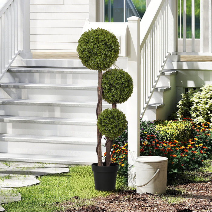HOMCOM 45 Inch Artificial Boxwood Triple Ball Topiary Tree, Green