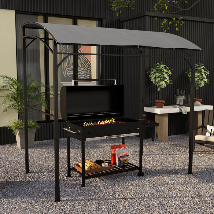 Outsunny 7' X 5' Bbq Grill Gazebo Tent With Steel Frame Hooks Grey