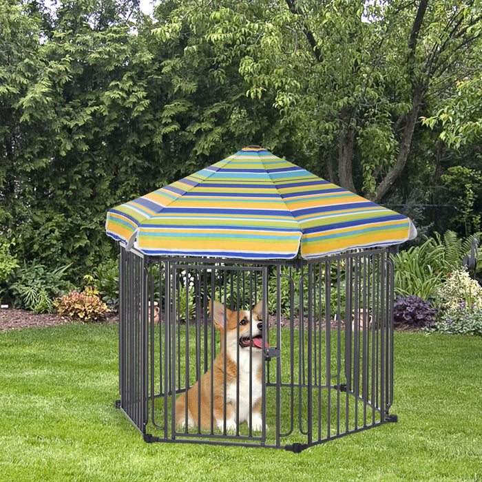 Pawhut 48\" X 41\" Heavy-duty Metal Dog Playpen, Outdoor Pet Cage Kennel, Puppy Exercise Fence Barrier With Weather-resistant Polyester Roof, Locking Door, & Metal Frame