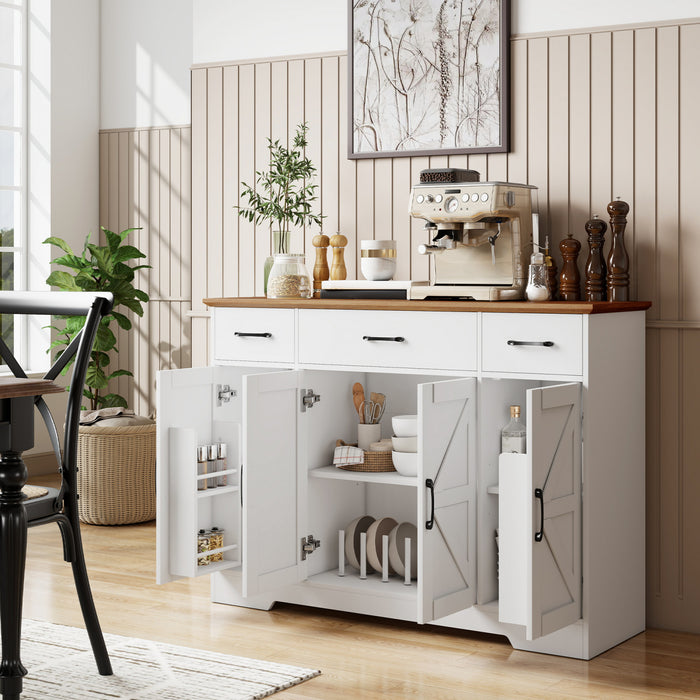 Farmhouse Sideboard with Soft-Close Hinges, Kitchen Buffet Cabinet, White