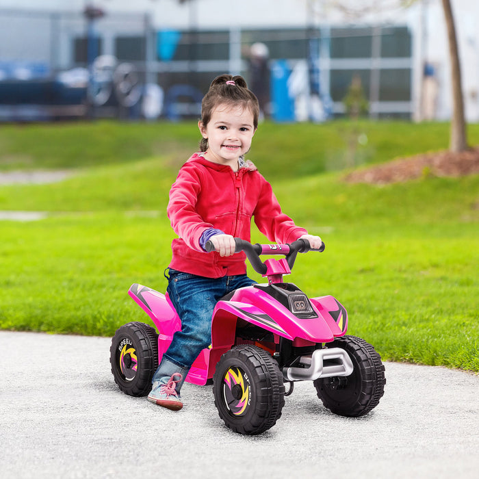 Aosom Kids Atv, 6v Battery Powered Ride-On Electric Car For Kids, Toddler Quad 4 Wheeler With Forward, Reverse Switch, For Boys Girls 18-36 Months, Pink