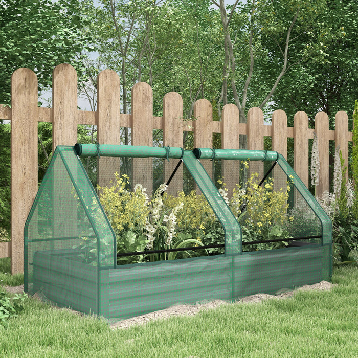 Outsunny 6' X 3' Raised Garden Bed With Mini Greenhouse, Galvanized Outdoor Planter Box With Cover, For Herbs And Vegetables, Use For Patio, Garden, Balcony, Green And Silver