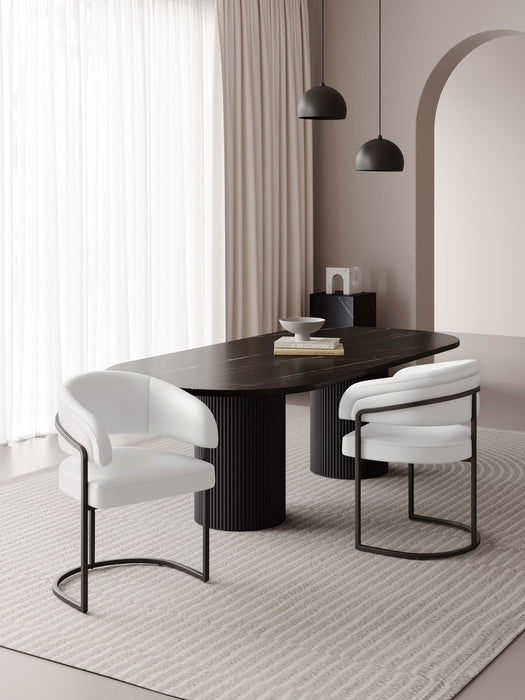 Augusta Modern Metal Vegan Leather Dining Chair in White - Set of 2