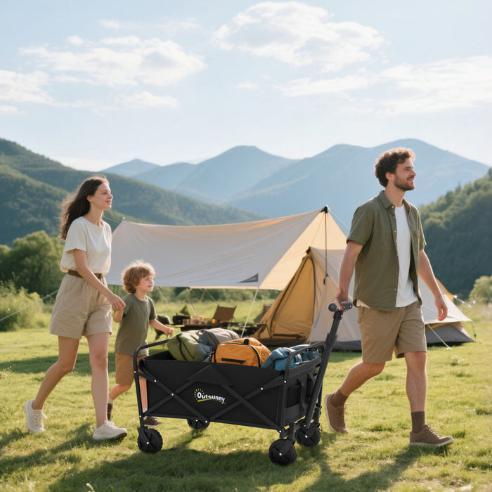 Outsunny Collapsible Folding Wagon Cart, Heavy Duty Outdoor Utility Garden Cart with Universal Wheels and Adjustable Handle for Sports, Camping, Shopping, Black