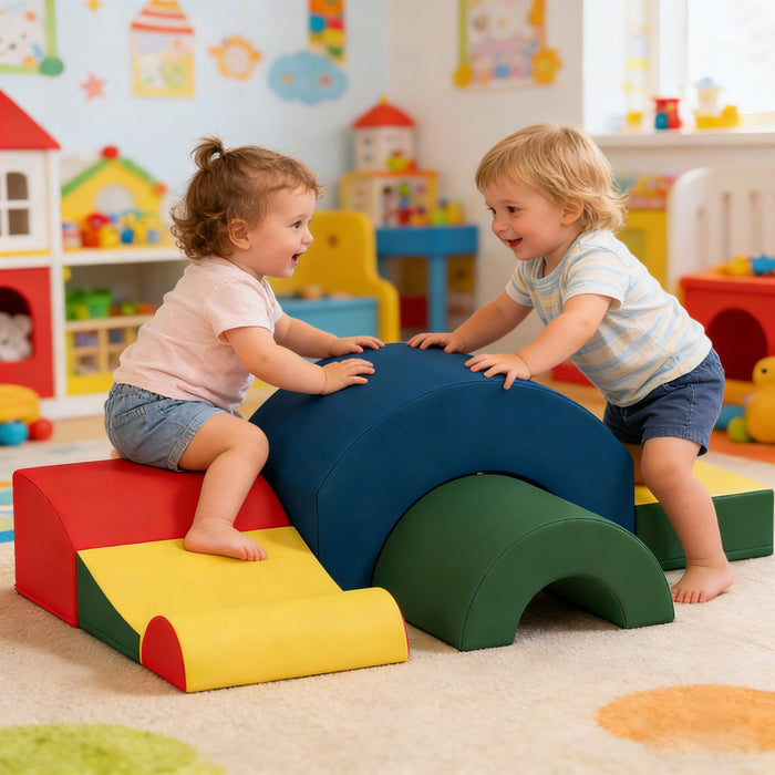 Qaba Toddlers Climbing Toys, 5-Piece Foam Climbing Blocks, Soft Play Set with Removable Cover, Indoor for Stacking, Crawling, Sliding and Playing, Multicolor