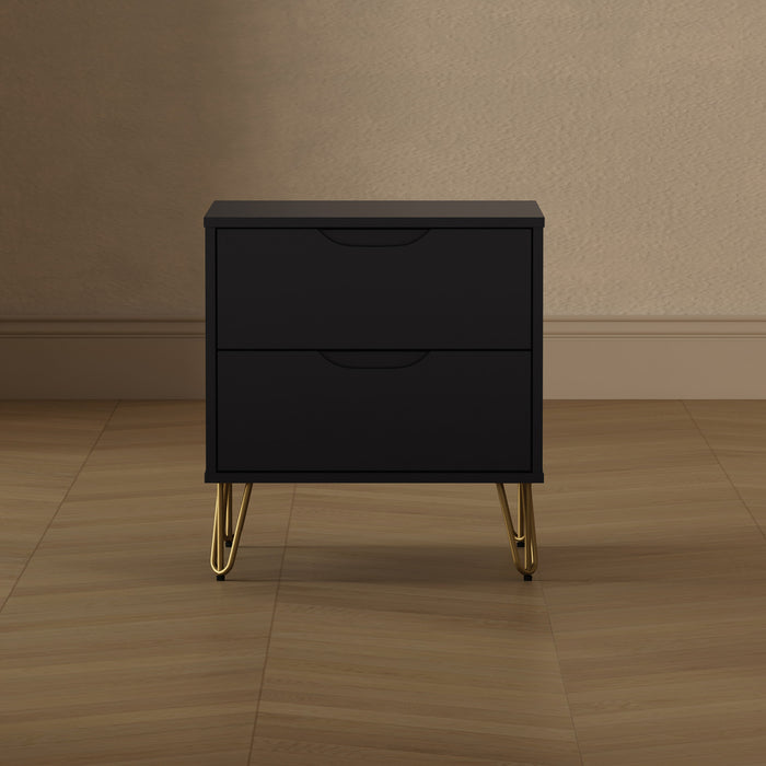 Avira Mid-Century Modern 20\" Nightstand in Black (2-Drawer)