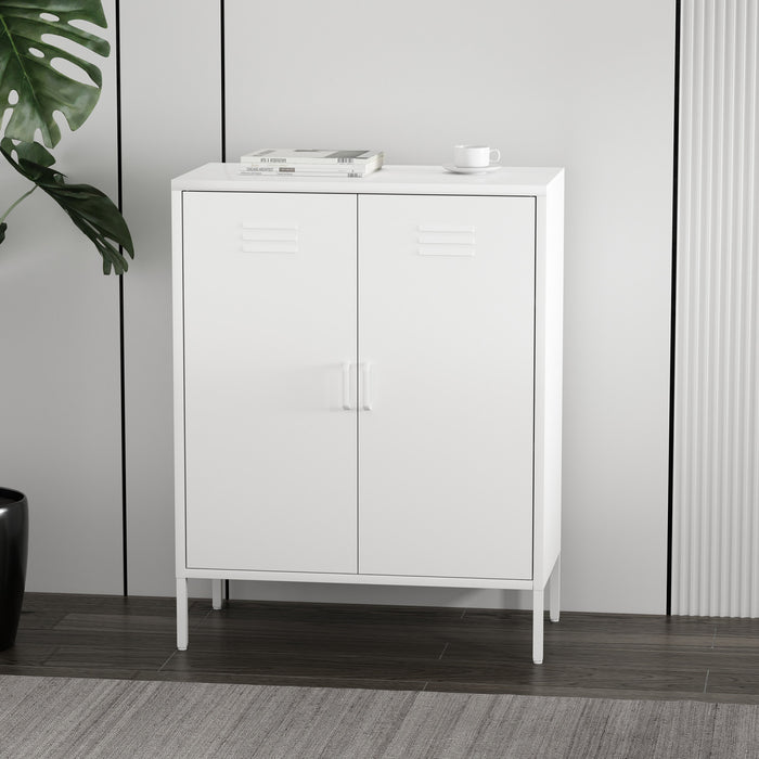 Naomi Modern 32\" Metal Accent Cabinet in White Armoire