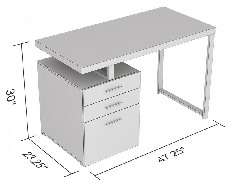Computer Desk Study Desk For Home Office, Gaming Room 47.25l Dark Grey Wood 3 Drawers Silver Metal Base