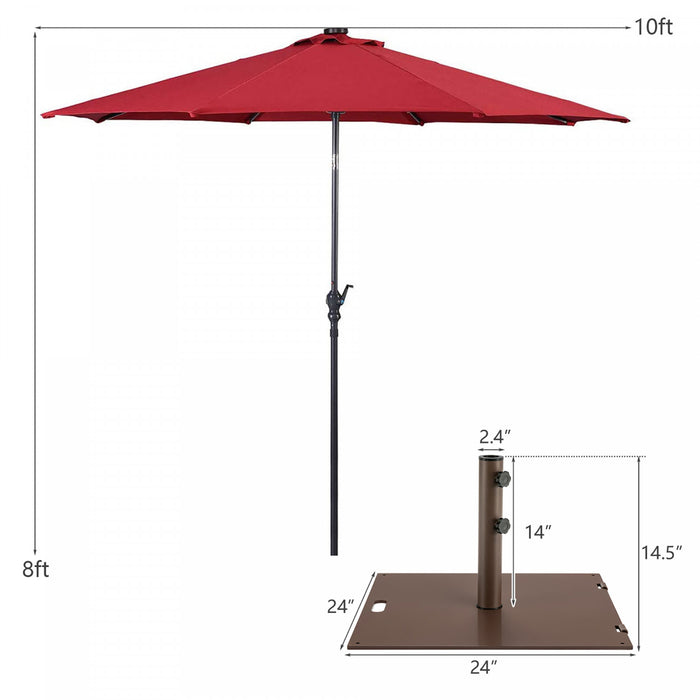 Costway 10ft Solar Lights Patio Umbrella Outdoor W/ 50 LBS Movable Umbrella Stand